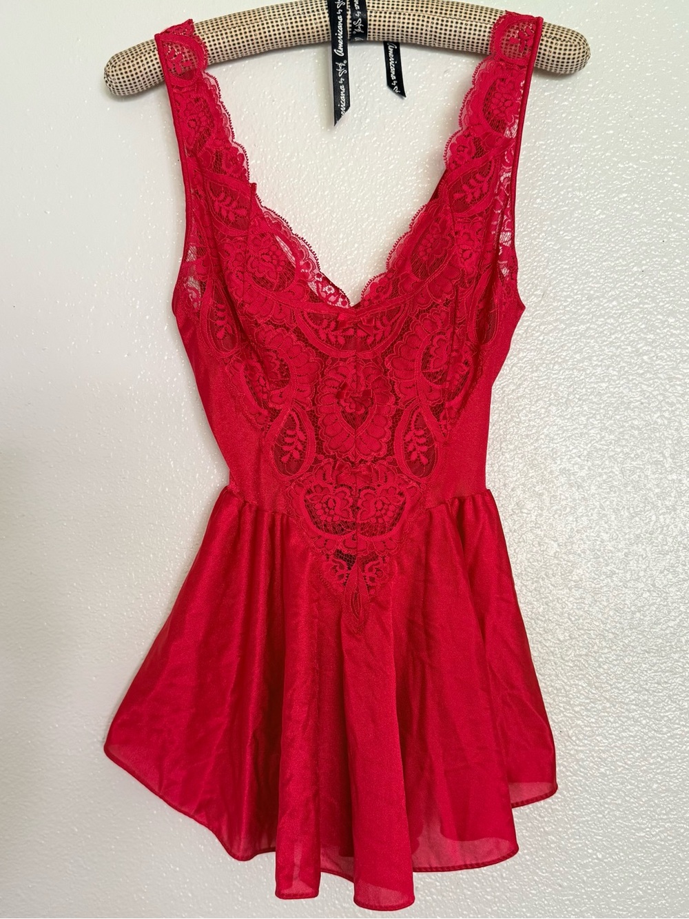 Vintage Olga red lace teddy slip dress size small RARE 1980s babydoll ballerina